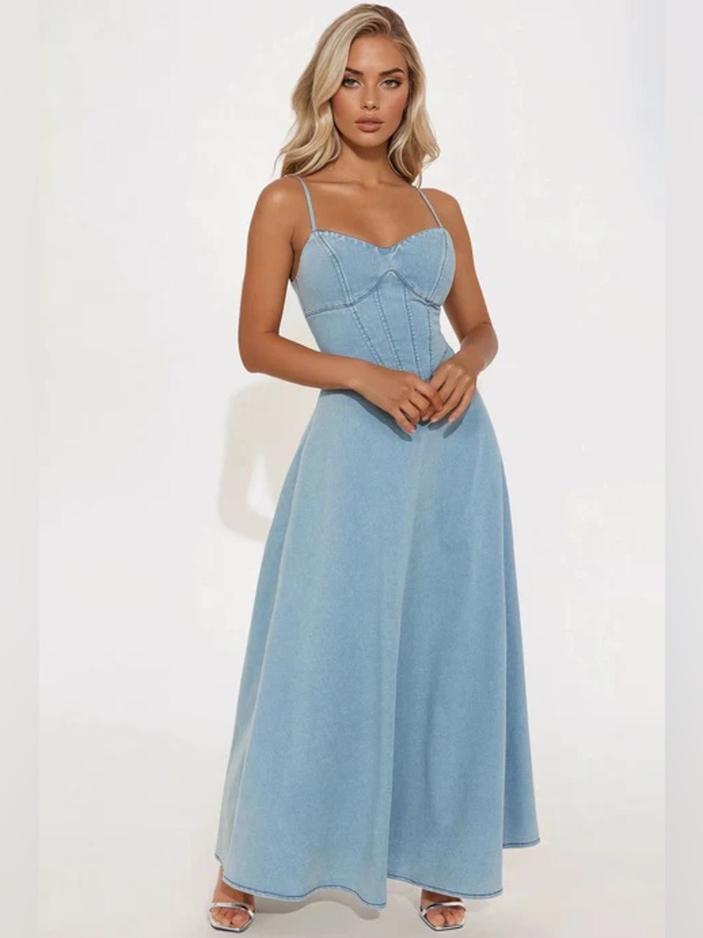 Fashion Nova Women’s Medium A Line Demi Blue Summer Spring Rodeo Maxi Dress